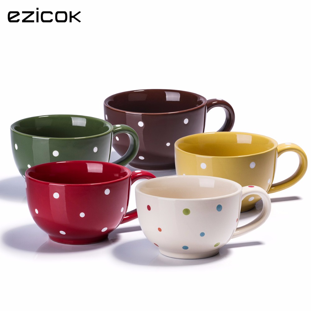 뷮 ezicok ī Ʈ    ÷       ø ħ Ļ ׸/Large capacity ezicok polka dot ceramic soup cup plus size wide mouth mug milk cup cer